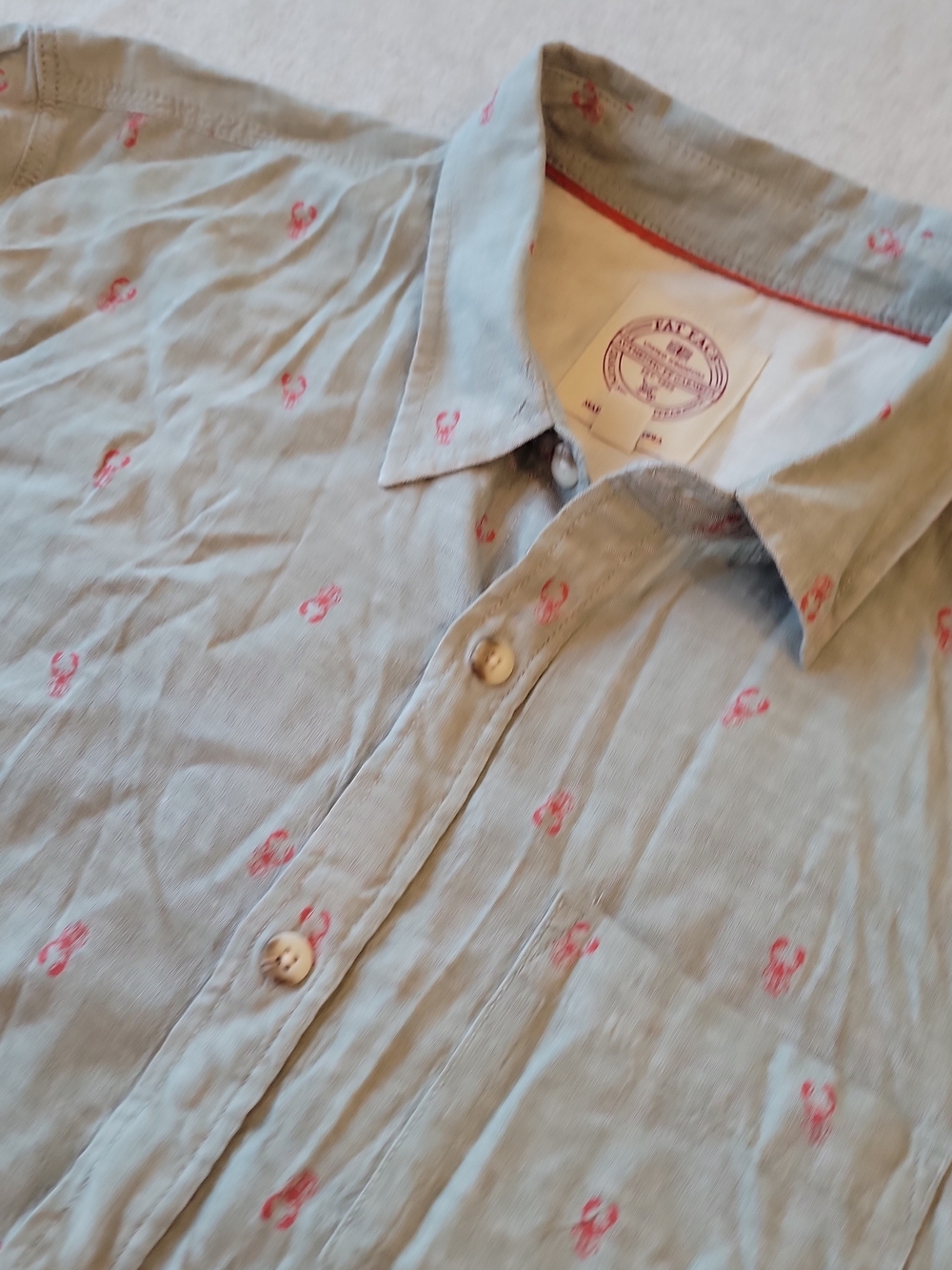 Fat Face Shirt Men's 2XL Gray Linen Blend Pocket Lobster AOP - Ships from USA - Picture 1 of 7